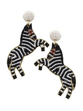 Beaded Zebra Earring, Seed Bead Animal Earring, Lily Posh